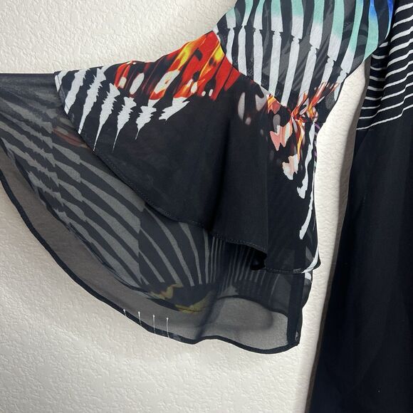 IC by Connie K butterfly print bell sleeve Layered blouse top Size Small USA b23 - Picture 4 of 8